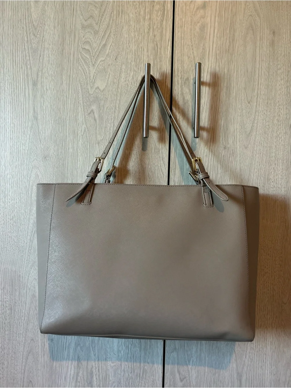 Tory Burch Emerson Saffiano Leather Buckle Tote - French Gray